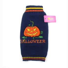 Pumpkin Sweater Dog Clothes Halloween (Option: Navy Blue New Pumpkin-S)